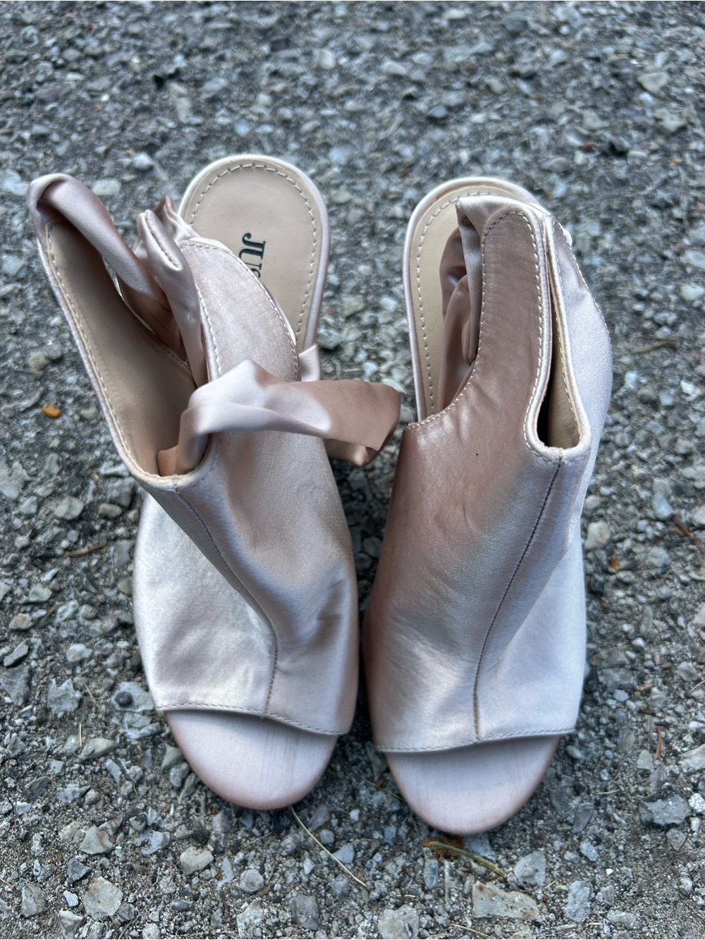 JustFab Satin Peep-Toe Heeled Sandals in Blush Pink